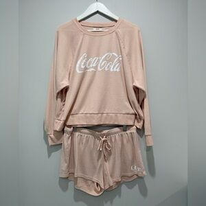 NEW Coca Cola Pink Long Sleeve and Shorts Pajama Set Size L NWOT